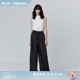 多色宽松阔腿长裤 新品 女春季 Fabrique褶皱肌理松紧抽绳腰休闲裤
