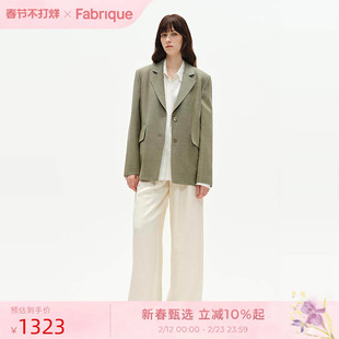 Fabrique亚麻轻便系带单排扣西装外套新品