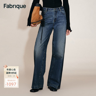 新品 2025年冬季 脚阔腿牛仔裤 Fabrique复古蓝纯棉解构拼色可调节裤