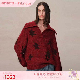 Fabrique 【星星毛衣】宝石红马海毛绵羊毛Polo领针织套头毛衣女