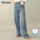 26年春季 女 水洗蓝棉麻碎花印花直筒阔腿牛仔裤 Fabrique矢车菊