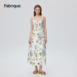 新品 桑蚕丝棉混纺系带花卉印花吊带连衣裙女2024夏季 Fabrique