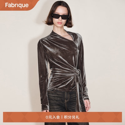 Fabrique 绿宝石丝绒弹力纽结斜领长袖上衣2025年秋季新品