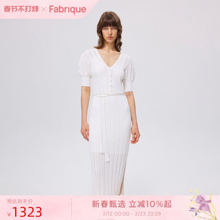 Fabrique桑蚕丝棉镂空针织系带连衣裙