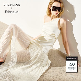 Fabrique x Vera Wang 薄纱褶皱立裁式收腰露肩女订婚礼服连衣裙