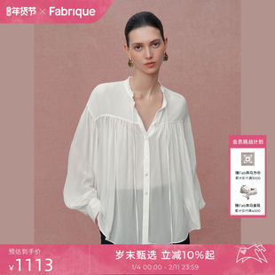 【王艳同款】Fabrique月光白薄透真丝乔其纱长袖衬衫上衣2025新品