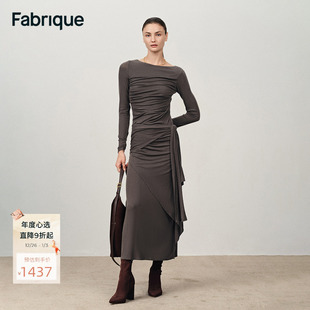 新品 连衣裙2025年冬季 软雕塑褶皱天丝绵羊毛船领长袖 Fabrique