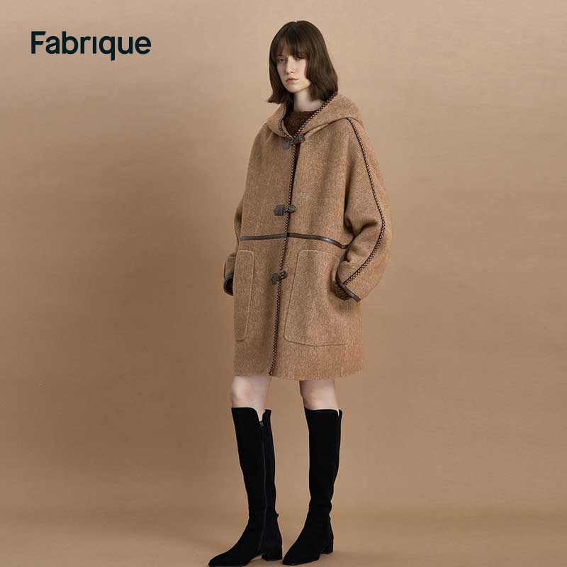 Fabrique 【英式红茶】贝贝羊驼毛牛角扣中长款宽松毛呢大衣新品