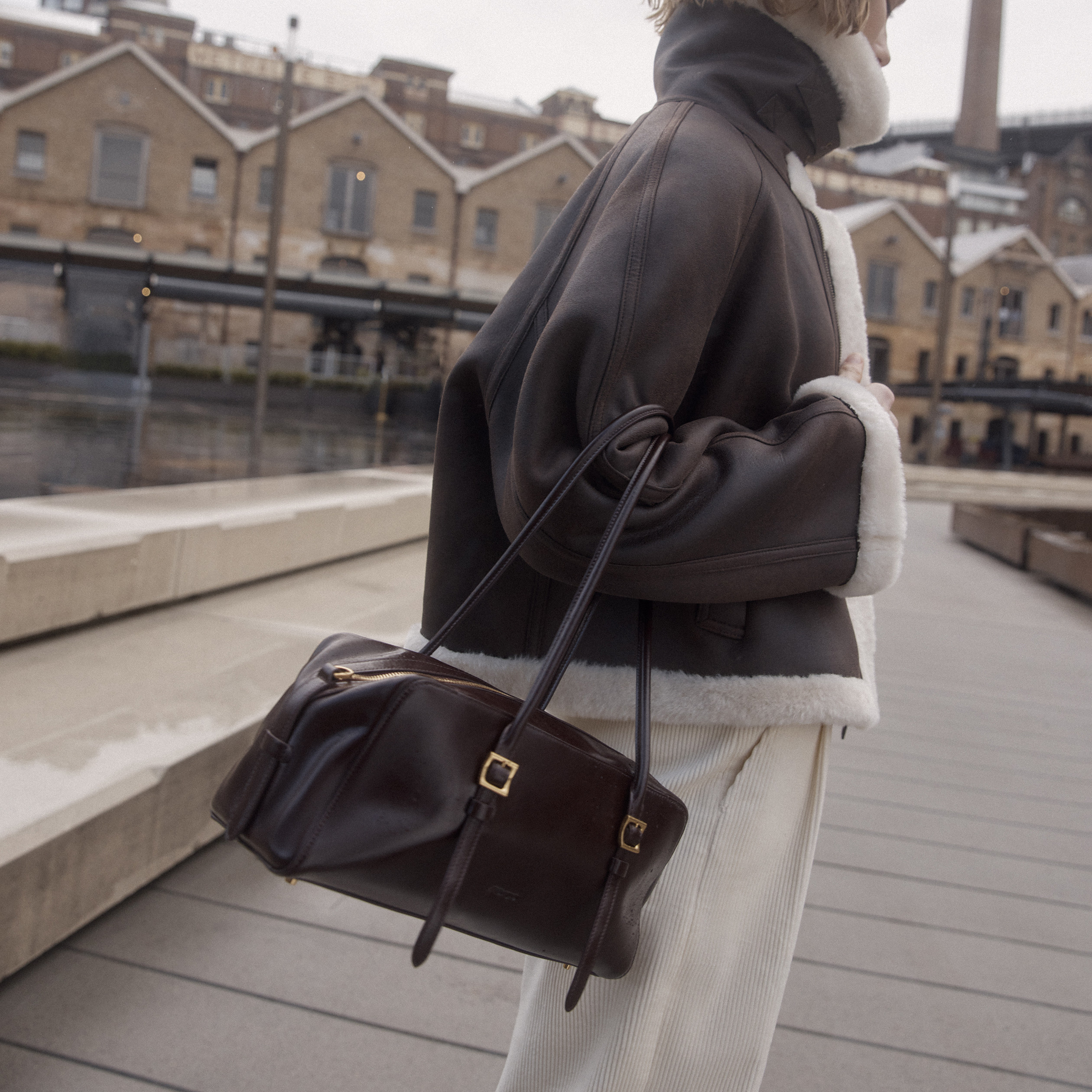 【朱珠同款】Fabrique波士顿长款油蜡红/反绒腋下包女 送女友礼物