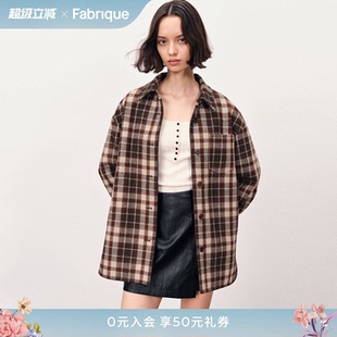 毛呢夹克外套2025年冬季 Fabrique 绵羊毛格纹刺绣衬衫 式 新品