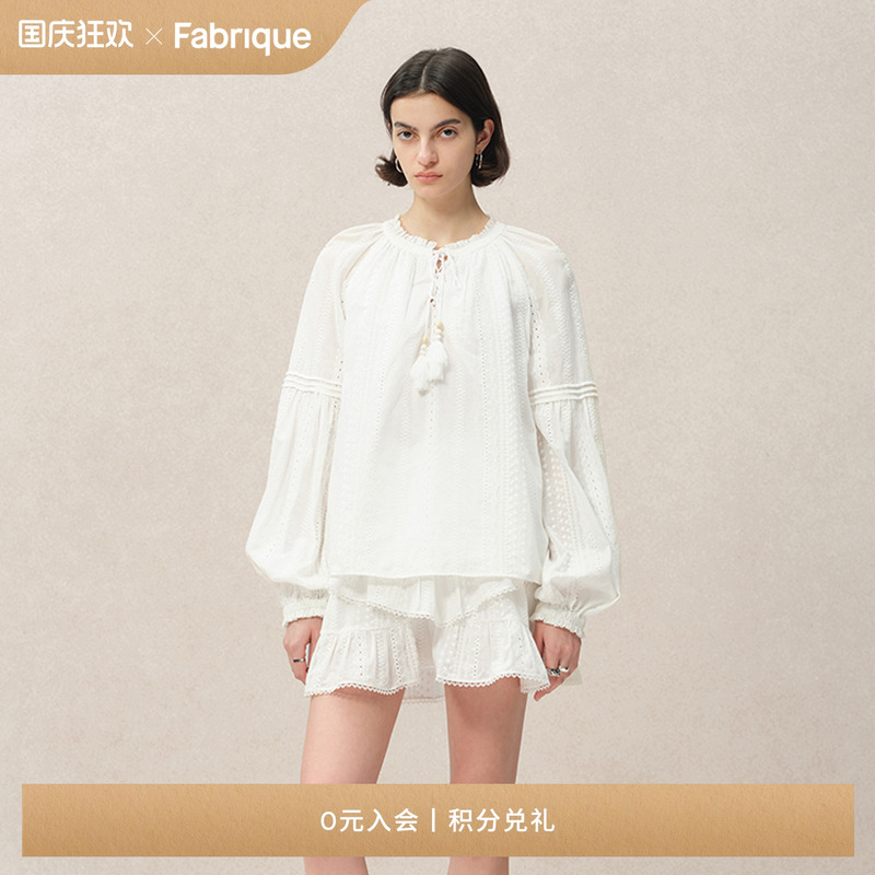 Fabrique白月光微透纯棉刺绣灯笼袖度假风衬衫女 2025春季新品女