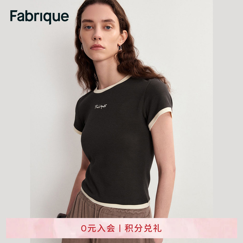 Fabrique时髦烟灰黑色短袖T恤女