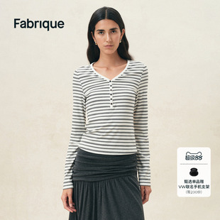 Fabrique ESSENTIAL黑白细条纹莱赛尔长袖T恤上衣2026年早秋新品