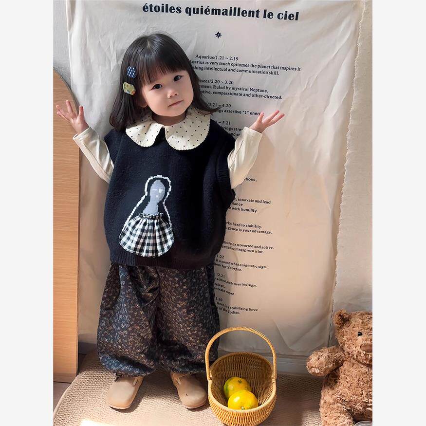 韩版女童女孩可爱毛线马甲秋款儿童套头针织衫背心女宝宝坎肩上衣