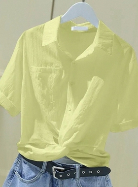 2026夏季新款短款衬衫女短袖女装韩版宽松褶皱短款白色衬衣女外穿