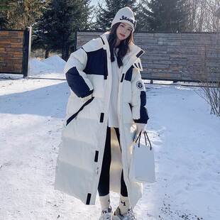 黑白色工装棉衣女长款过膝新款棉袄宽松加厚羽绒棉服oversize冬季