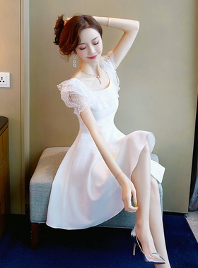 2026年新款夏季仙女裙子超仙短款女气质小个子白色蕾丝礼服连衣裙