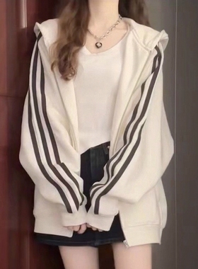 2025年春秋连帽拉链卫衣外套韩国宽松拉链开衫潮学生百搭外套