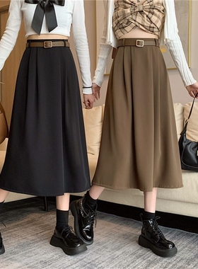 西装半身裙女春秋小个子a字半身裙2026高腰垂坠感中长款黑色伞裙