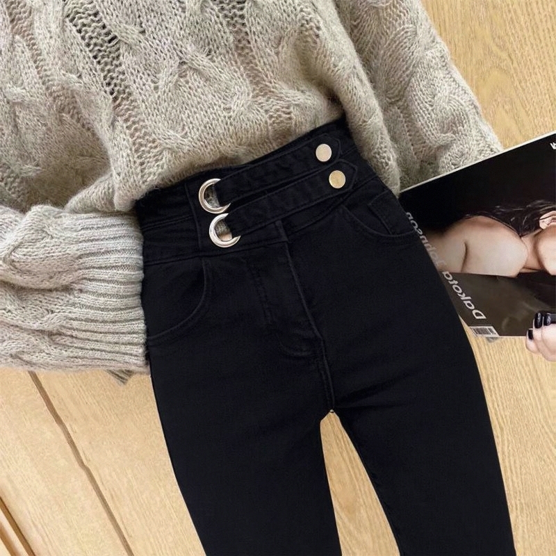 加厚高腰高腰秋冬九分修身显瘦