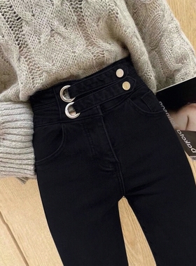 加厚2025高腰加绒女秋冬九分裤子百搭修身显瘦紧身弹力小脚牛仔裤