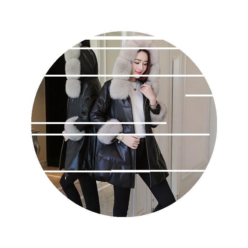 女士羽绒棉服斗篷中长款外套潮女海宁冬装新款加厚外套PU皮衣2026