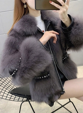 铆钉时尚设计感大衣冬仿皮草2025蝙蝠袖韩版短款新款外套皮毛一体