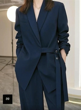 大嫂同款2025春秋季新款大码胖mm宽松减龄阔腿裤两件套西装套装女