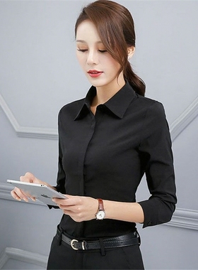 黑色衬衫新款宽松春秋2025职业长袖打底衬衣ol女百搭简约上衣学生