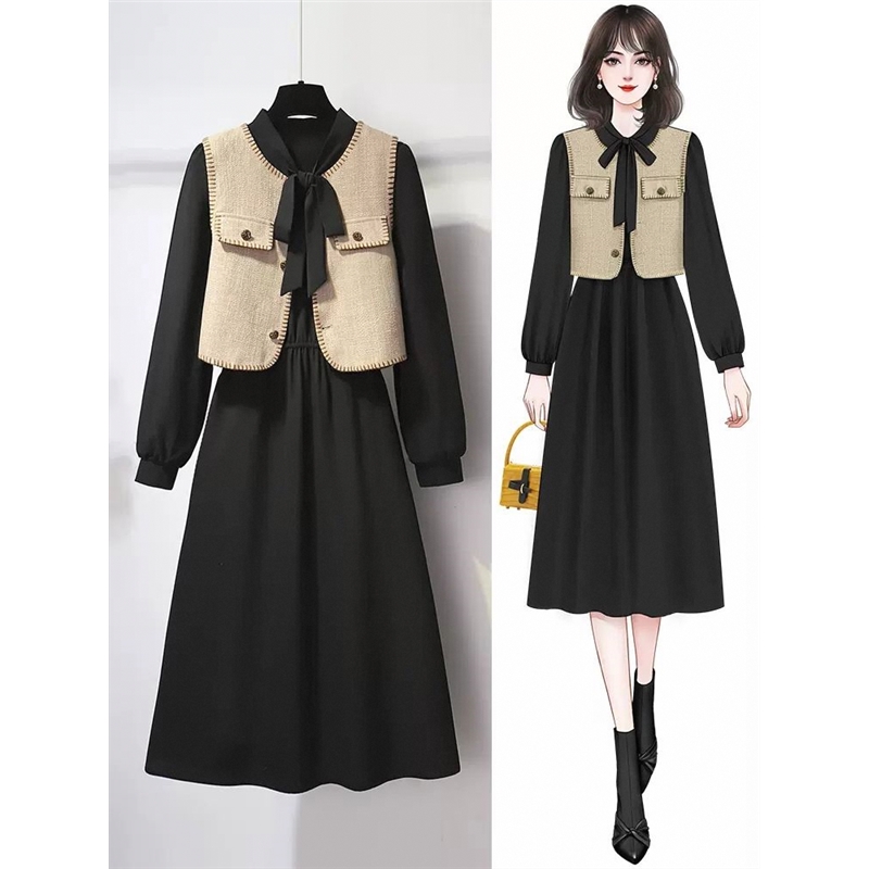 马甲配连衣裙两件套春秋2025新款女气质小香风秋装搭配一整套裙子