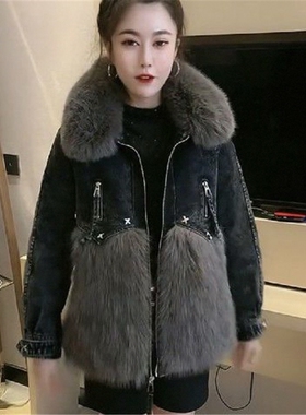 羽绒棉服牛仔派克服大衣2026冬季新款大码网红洋气皮草显瘦外套女