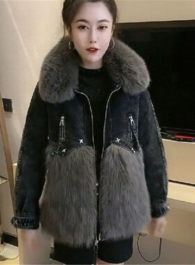 羽绒棉服牛仔派克服大衣2026冬季新款大码网红洋气皮草显瘦外套女