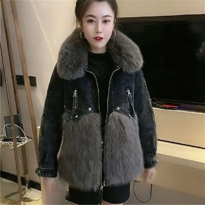 羽绒棉服牛仔派克服大衣2025冬季新款大码网红洋气皮草显瘦外套女