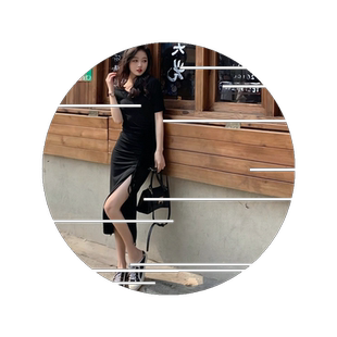 2026夏季新款弹力修身抽褶系带侧开叉中长款连衣裙女短袖T恤抽绳