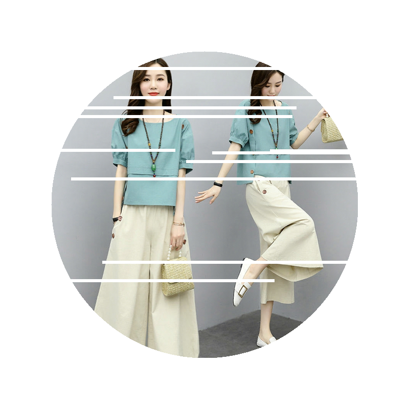 2025夏装时尚仿棉麻套装女短袖新款气质显瘦宽松亚麻阔腿裤两件套