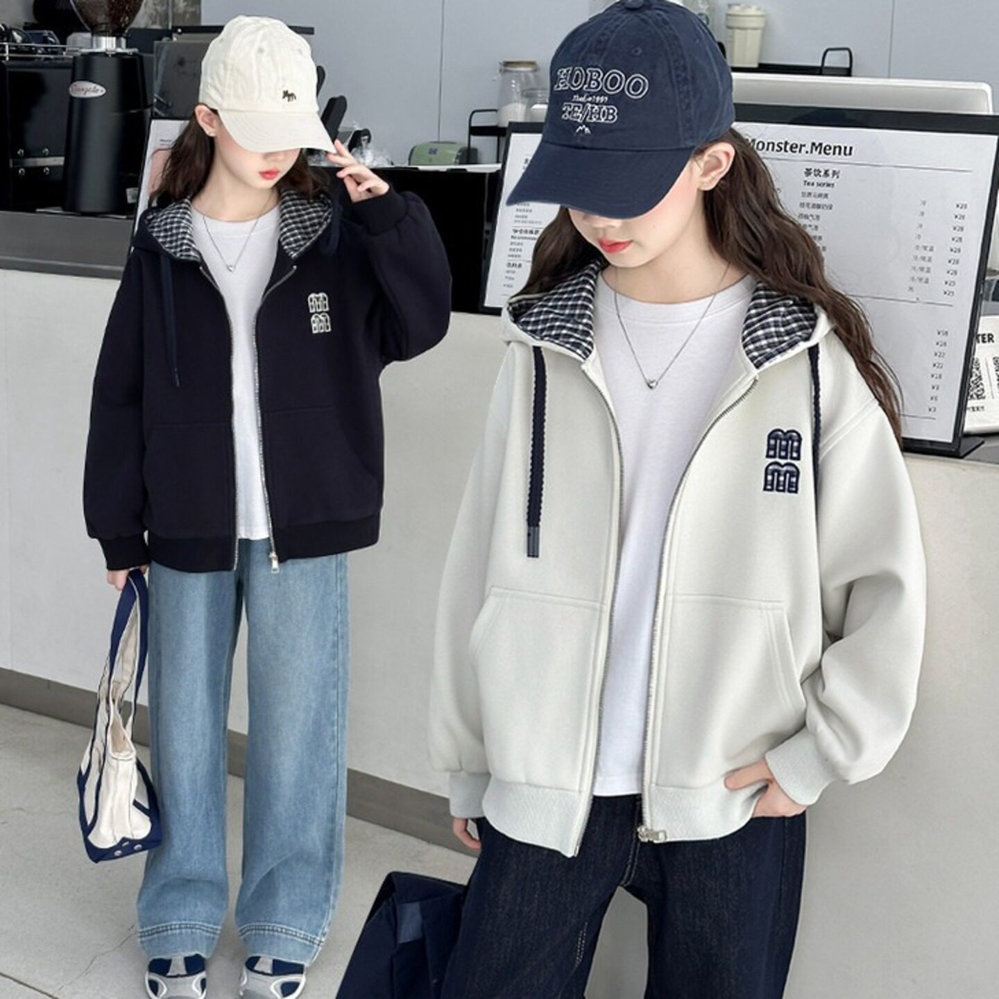 女童外套秋装2026新款女大童春秋季韩系休闲上衣女孩连帽卫衣开衫