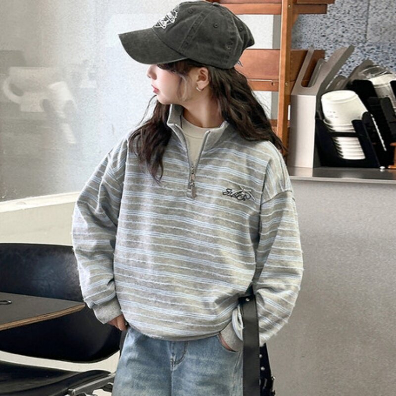 女童卫衣春秋2026新款儿童超好看百搭立领拉链上衣潮初中生打底衫