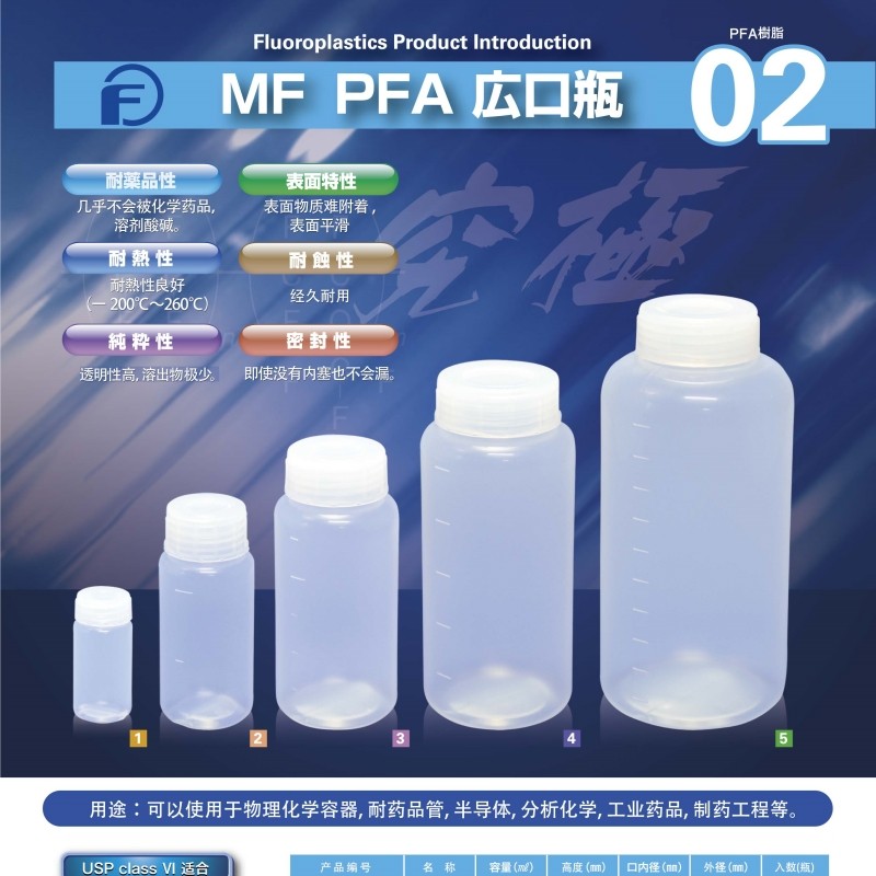 进口PFA试剂瓶广口细窄口PPTPPB