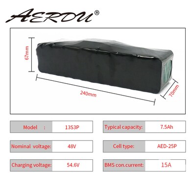 48V 13S3P 7.5Ah 580W motor 18650 lithium ion battery pack15A