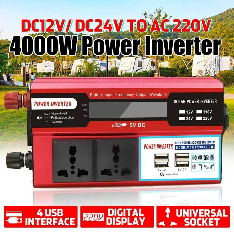 4000w peak solar power inverter dc12v/24v to ac220v usb led
