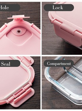 Microwavable Glass Lunch Box with Divider,Lid,Bag; Meal Prep