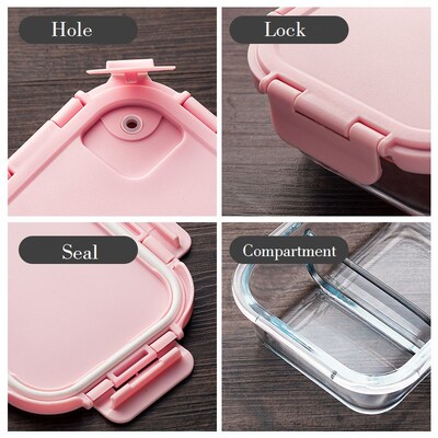 Microwavable Glass Lunch Box with Divider,Lid,Bag; Meal Prep