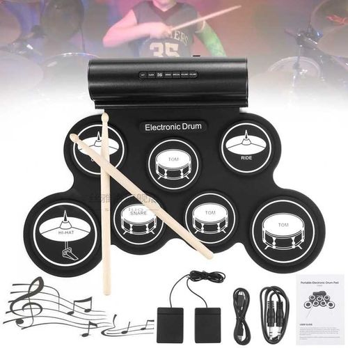 Portable Electronic Drum Digital 7 Pads Roll up Set Silicone