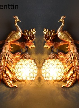 Vintage Gold Peacock Wall Lamp European Crystal Sconce Wall
