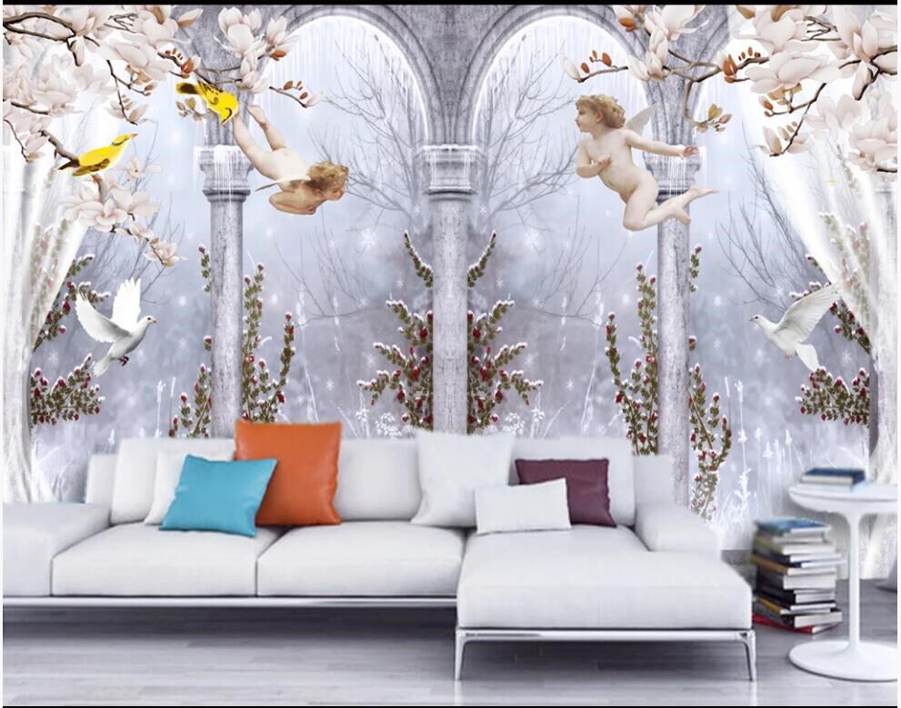 3d wallpaper custom photo mural Angel Roman column white dov