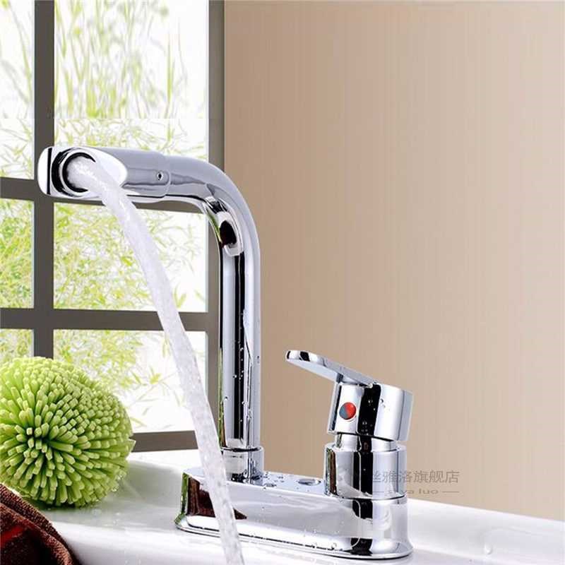 Deck Mounted Kitchen Cold Hot Water Mixer Faucet 360 Swivel