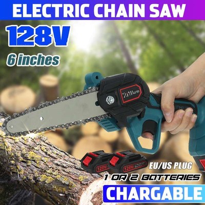 128V 6 Inch Efficient Electric Chain Saw 2 Battery Rechargea