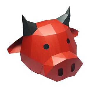 3D Paper Mask Fashion Red Bull Cow Animal Costume Cosplay D