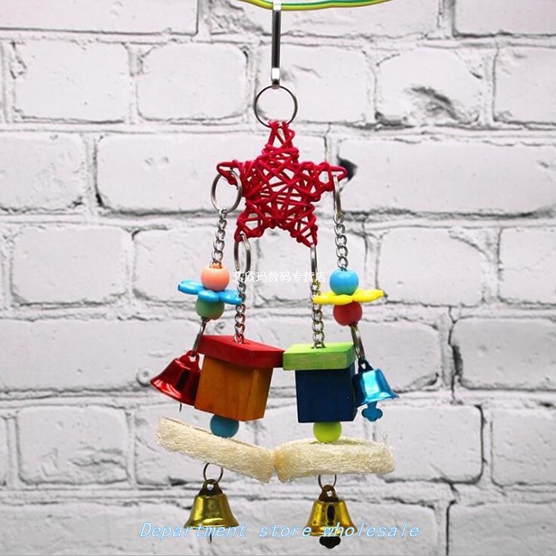 Colorful Beads Bells Parrot Toys Suspension Hanging Bridge C