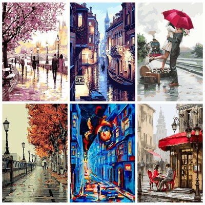 AZQSD 40x50cm Painting By Numbers Landscape DIY Paint By Num